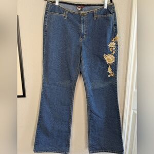 Anthropologie Tape Measure Bootcut Denim Size 12 Mid Rise Floral Embroidery